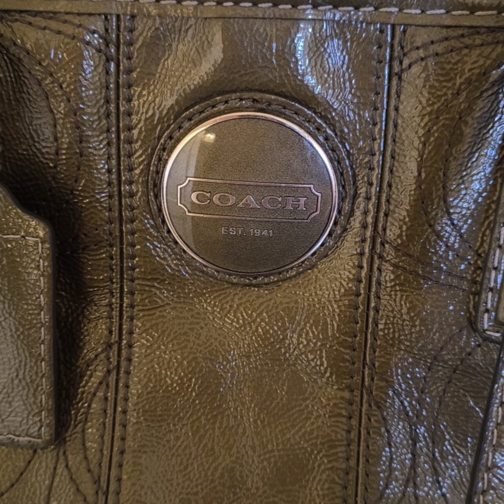 ✨Low Start ✨Coach Olive Green Signature Coated Shoulder Bag - Picture 2 of 11